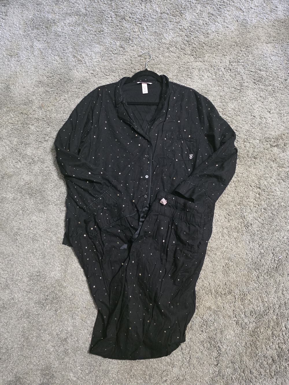 Victoria's Secret Black Sleep Set with Gold Dot Accents